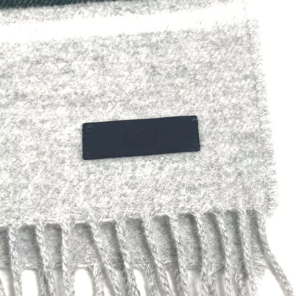 HERMES Border Neo-Locabaal fringe Scarf Cashmere gray/Green Unused - Picture 2 of 6